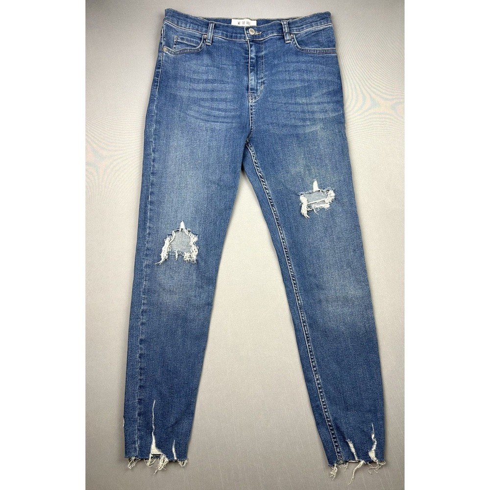 We The Free Women's 30 Distressed‎ Ankle Medium Wash Frayed Denim Blue Jeans